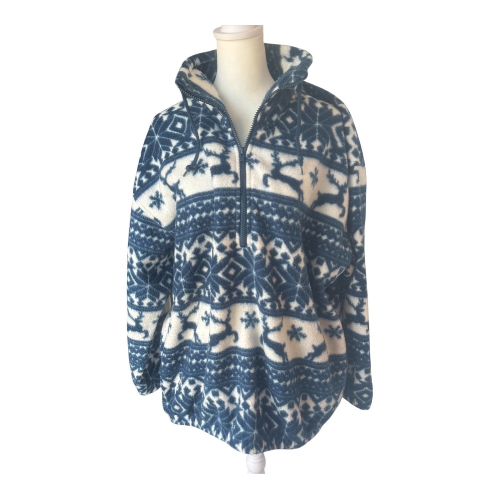 Vintage 90s Jennifer Moore Fair Isle Reindeer Fleece Zip Pullover M Lodgecore